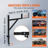 Truck Rack, 19-34inch Extendable Truck Ladder Rack, 38.6"-43.6" Adjustable Height, 250 lbs Capacity Steel Ladder Rack for Truck, Heavy Duty Truck Bed Rack for Kayak, Surfboard, Lumber, Ladder